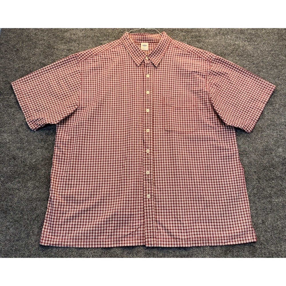 Old Navy Men's XXL Red Plaid Check Short Sleeve Button Down Shirt Cotton